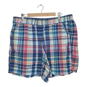 Lane Bryant Madras Plaid Shorts Womens 20 Plus Multi Color Linen Blend Pull On